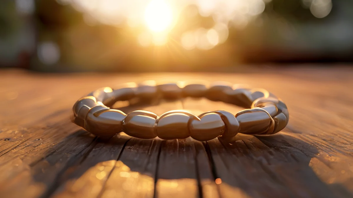 Een ceramische ketting gemaakt van verbonden ceramische knoppen.