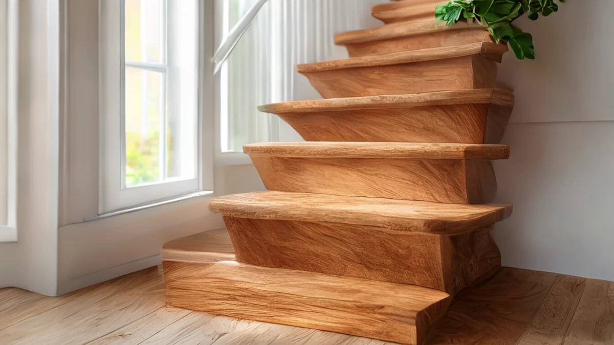 Houten trap met natuurlijke patroon en kleur.